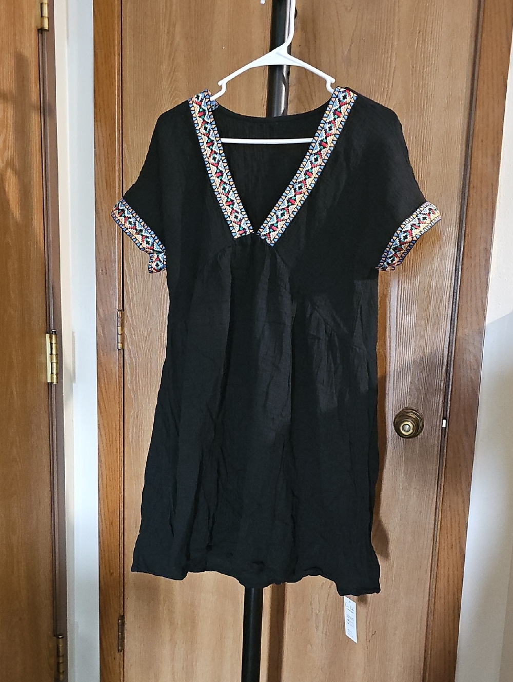 Cupshe Black Mini Dress with Multicolor Embroidered Trim